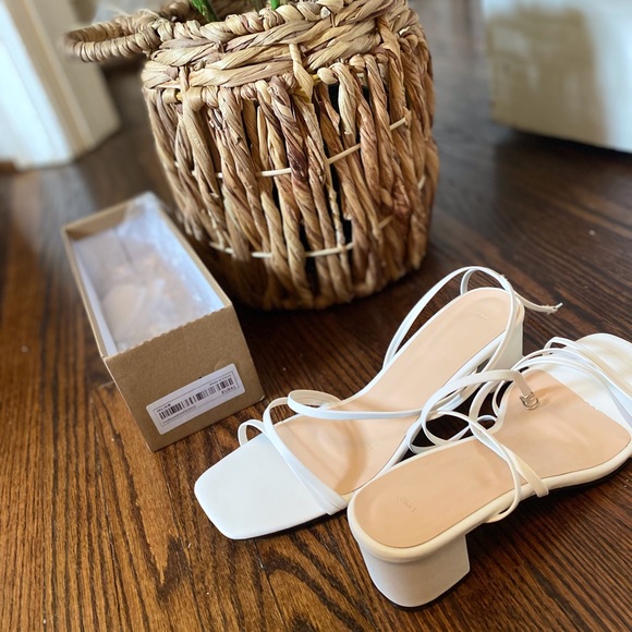 White Block Heel Sandals - Picture 1 of 5
